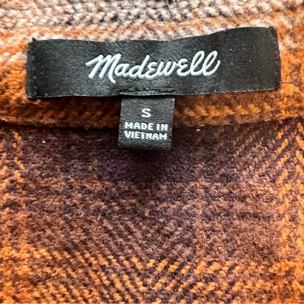Madewell Flannel Crop Shirt-Jacket in Plaid -Size Small -Orange, Brown - Picture 3 of 7